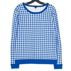 Talbots Sweatshirt Cottage Preppy Gingham Cozy Casual Picnic Blue White Small